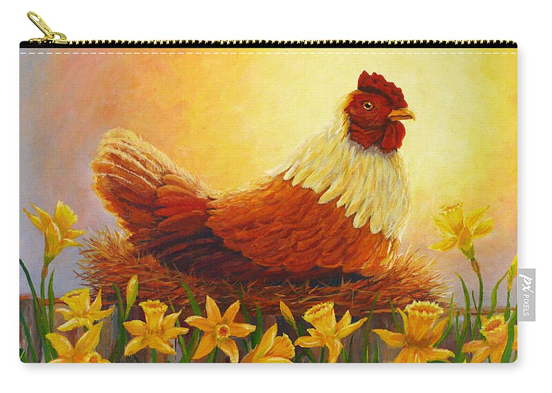 Spring Zip Pouch featuring the painting Spring Chicken by Karen Mattson