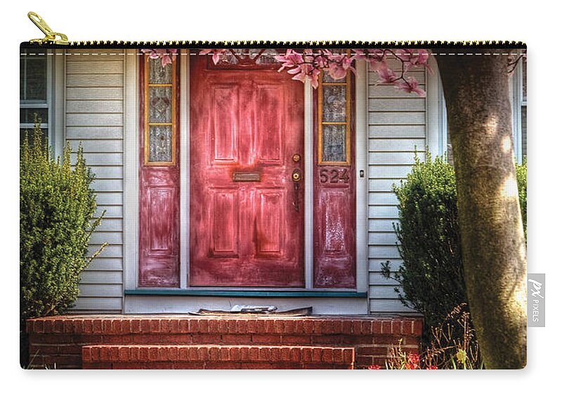 Savad Zip Pouch featuring the photograph Spring - Door - Westfield NJ - Pink by Mike Savad