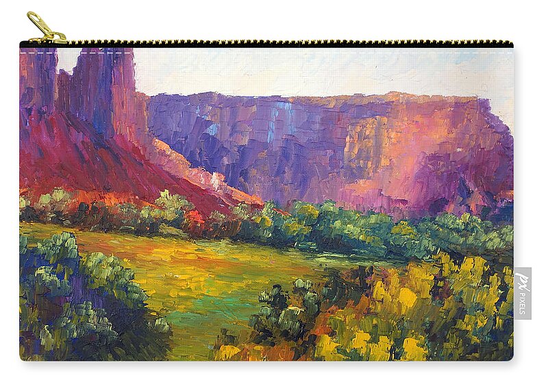 Plein Air Zip Pouch featuring the painting Spring Light at Ghost Ranch by Terry Chacon