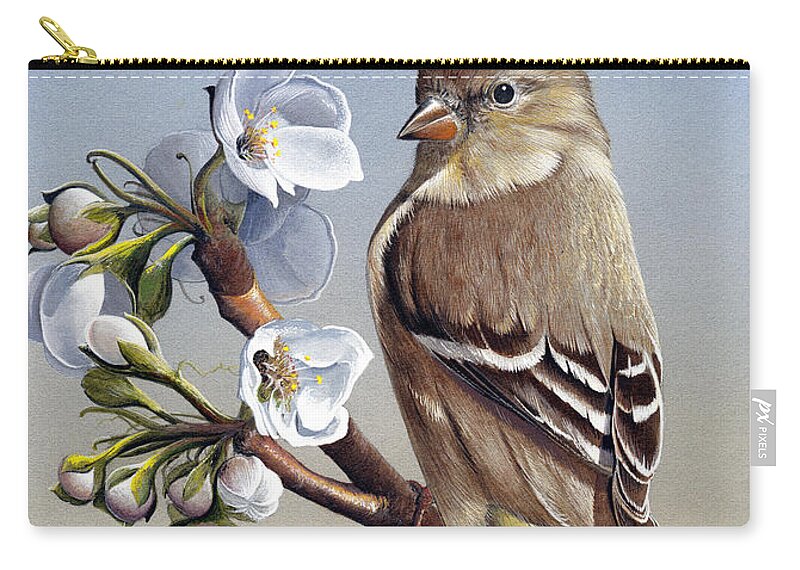 American Goldfinch Zip Pouch featuring the painting Spring Splendor by Mike Brown