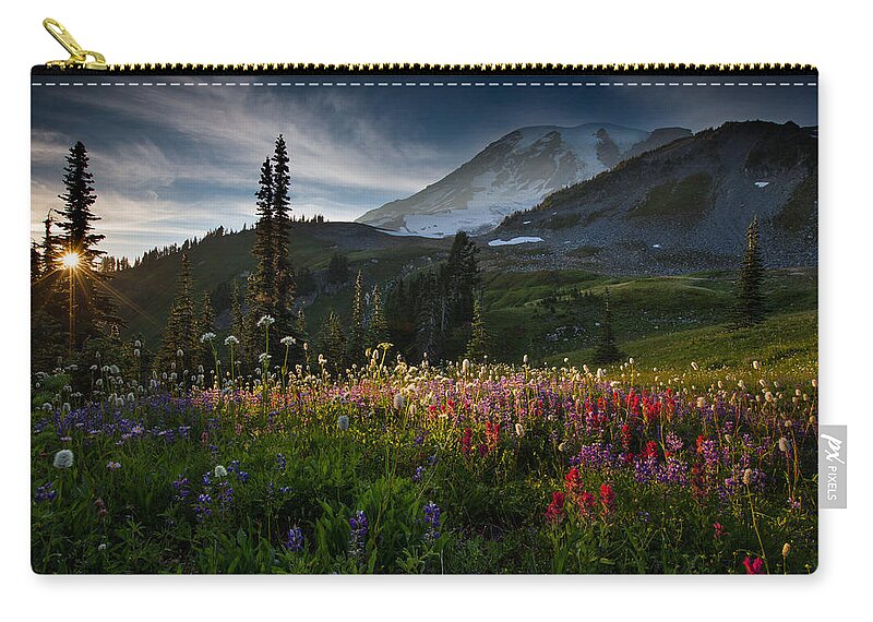 Mt. Ranier Zip Pouch featuring the photograph Spring time at Mt. Rainier Washington by Larry Marshall