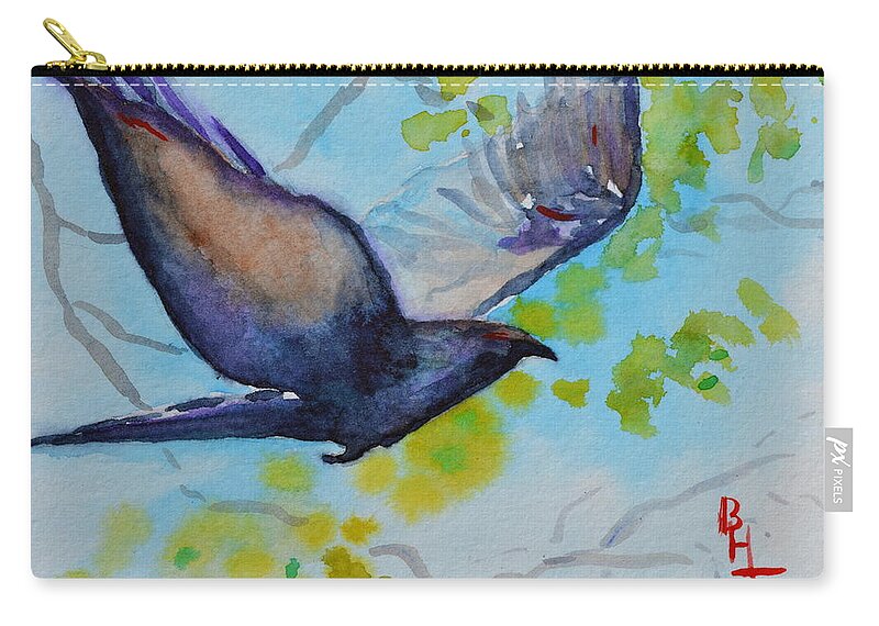 Crow Zip Pouch featuring the painting Spring Wings by Beverley Harper Tinsley