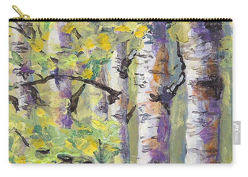 Springtime Birches Zip Pouch featuring the painting Springtime Birches by Karen Mattson