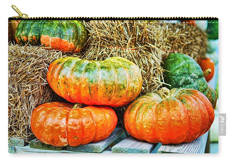 Outdoors Zip Pouch featuring the photograph Squatty Orange Pumpkins by Paulette B Wright