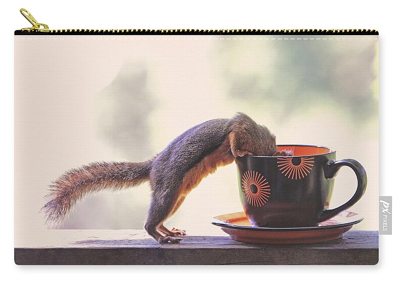 Squirrels Zip Pouch featuring the photograph Squirrel and Coffee by Peggy Collins