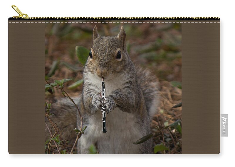 Wood Zip Pouch featuring the photograph Squirrel With His Obo by Sandra Clark