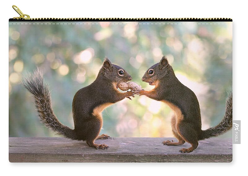 Squirrels Zip Pouch featuring the photograph Squirrels That Share by Peggy Collins