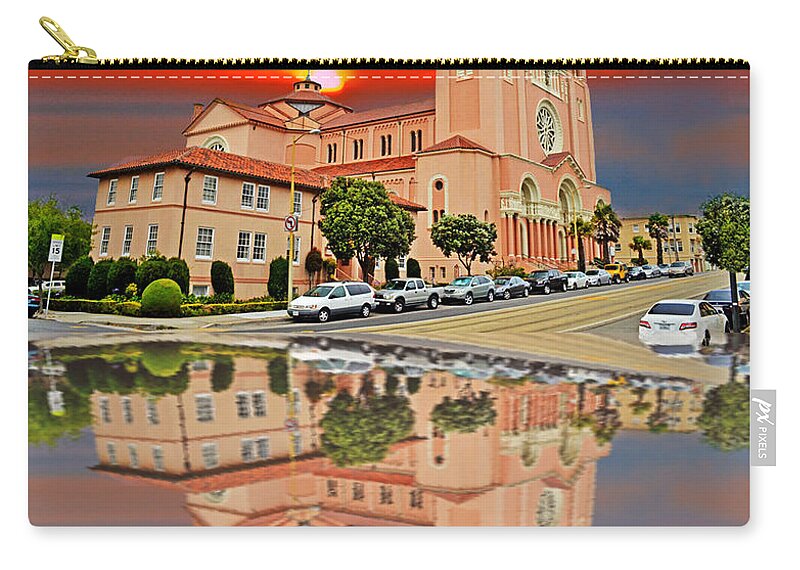 St Anne Church In San Francisco Zip Pouch featuring the photograph St Anne Church of the Sunset in San Francisco with a Reflection by Jim Fitzpatrick