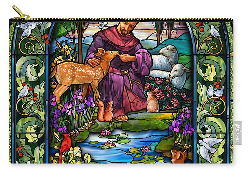 St. Francis Zip Pouch featuring the digital art St. Francis of Assisi by Randy Wollenmann