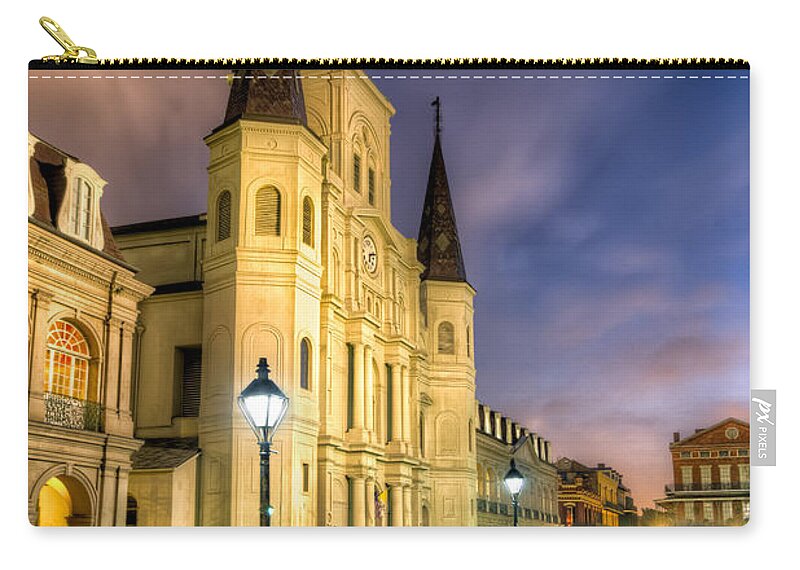 Tim Stanley Zip Pouch featuring the photograph St. Louis Cathedral at Dawn by Tim Stanley