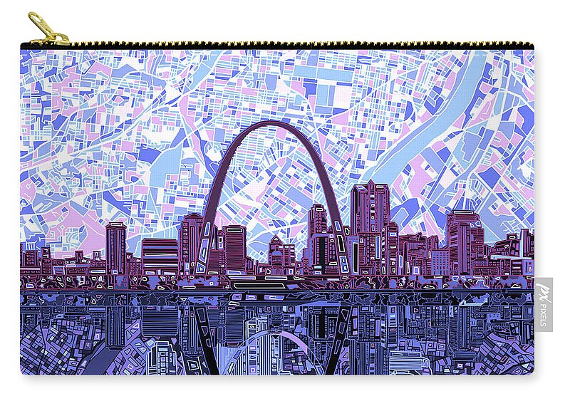 St Louis Skyline Zip Pouch featuring the painting St Louis Skyline Abstract 8 by Bekim M