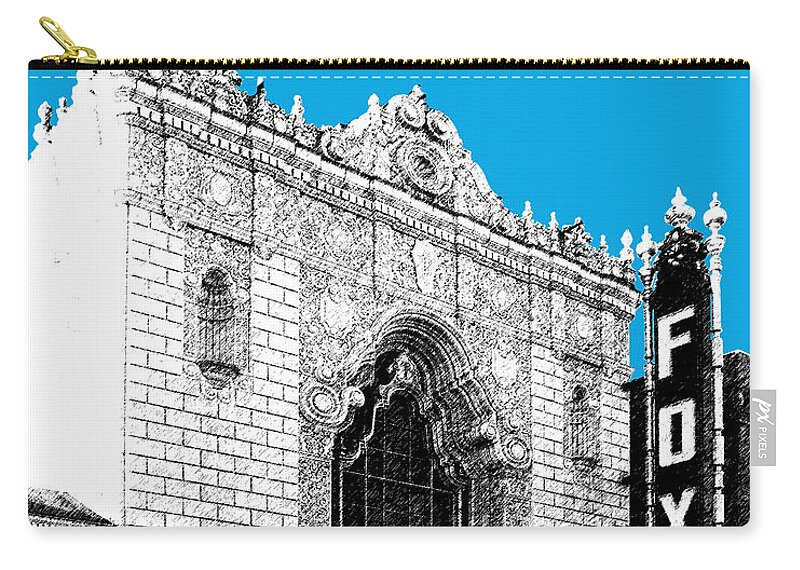 Architecture Carry-all Pouch featuring the digital art St louis Skyline Fox Theater - Ice Blue by DB Artist