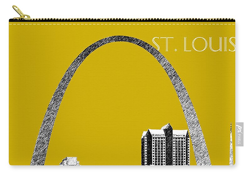 Architecture Zip Pouch featuring the digital art St Louis Skyline Gateway Arch - Gold by DB Artist