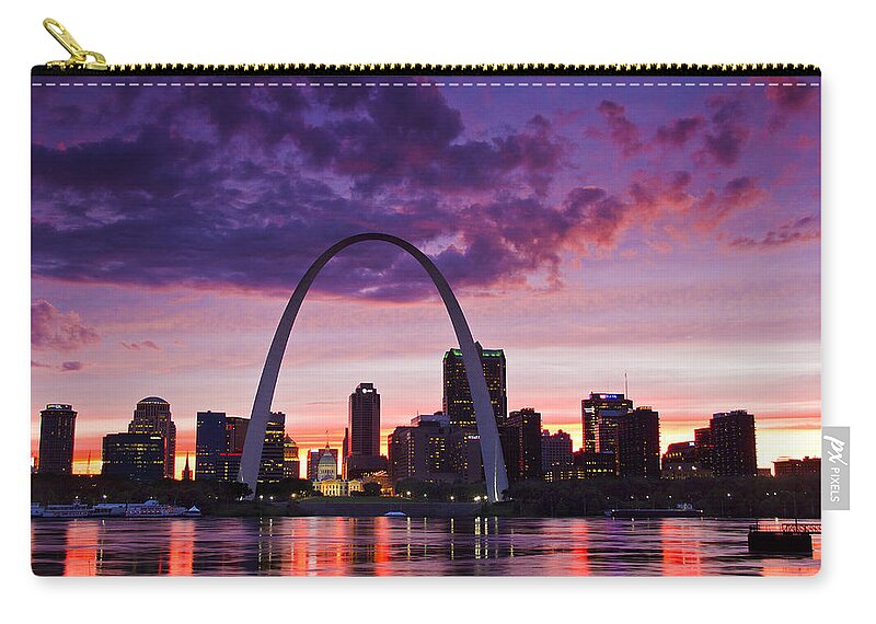 St. Louis Zip Pouch featuring the photograph St Louis Sunset by Garry McMichael