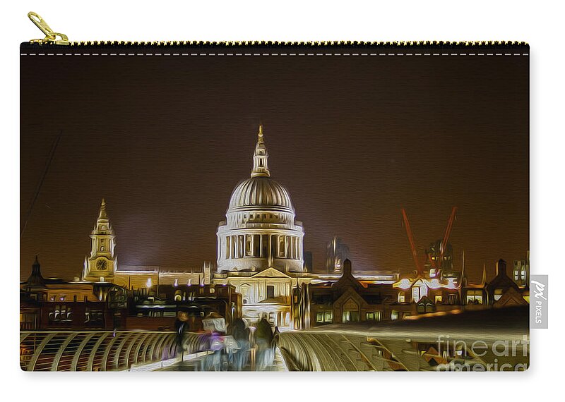London Zip Pouch featuring the digital art St Paul's at night by Patricia Hofmeester
