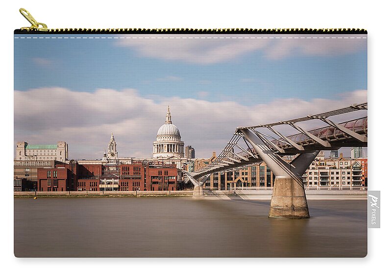 London Millennium Footbridge Zip Pouch featuring the photograph St Pauls Cathedral And Millenium Bridge by Ultraforma 