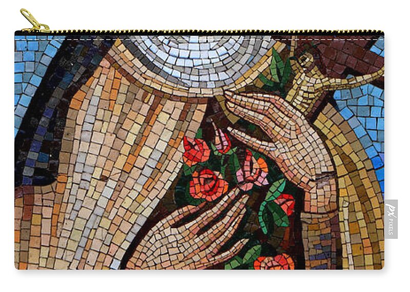 Mosaic Zip Pouch featuring the photograph St. Theresa Mosaic by Andrew Fare