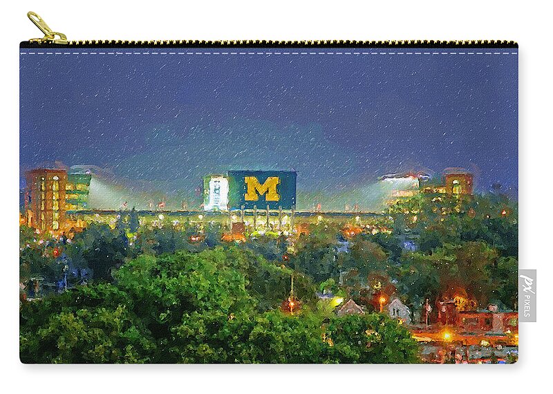Fineartamerica Zip Pouch featuring the painting Stadium at Night by John Farr