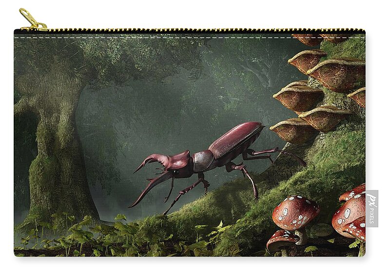 Stag Beetle Zip Pouch featuring the digital art Stag Beetle by Daniel Eskridge