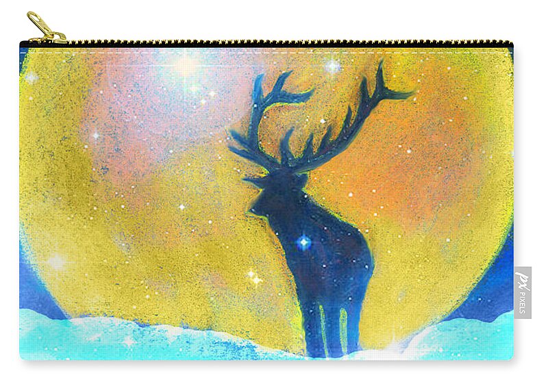 Stag Zip Pouch featuring the pastel Stag of Winter by Diana Haronis