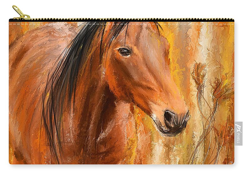 Bay Horse Paintings Zip Pouch featuring the painting Standing Regally- Bay Horse Paintings by Lourry Legarde