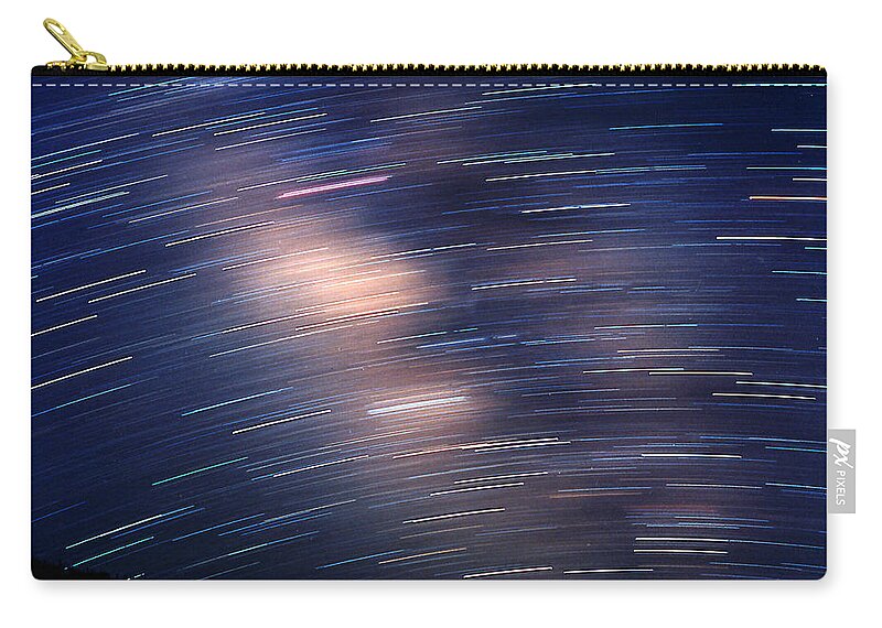 Star Trails Zip Pouch featuring the photograph Star Trails At Center Of The Milky Way by John Chumack