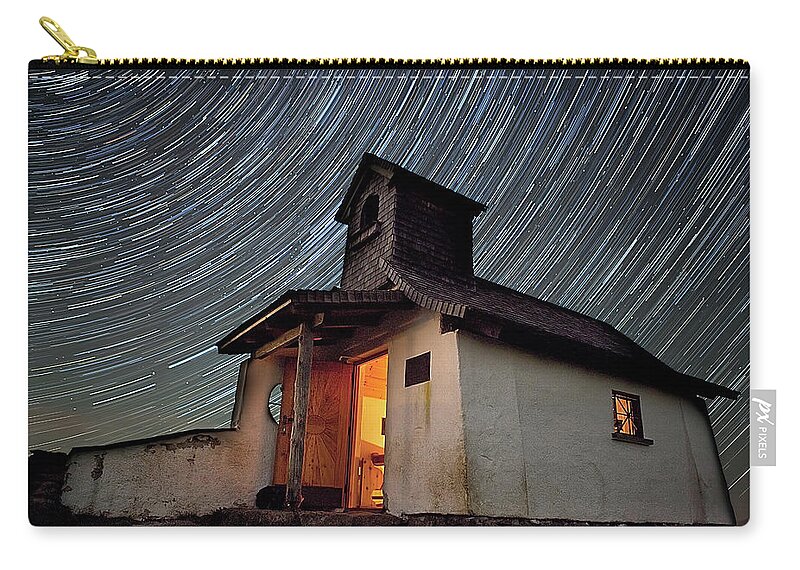 Tranquility Zip Pouch featuring the photograph Star Trails Over Austrian Church by Michael Murphy