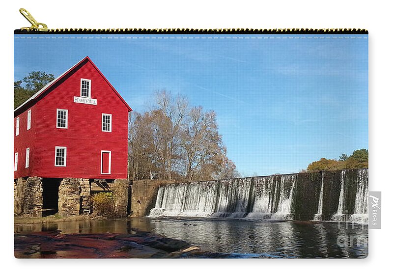 Scenic Zip Pouch featuring the photograph Starr's Mill In Senioa Georgia by Donna Brown