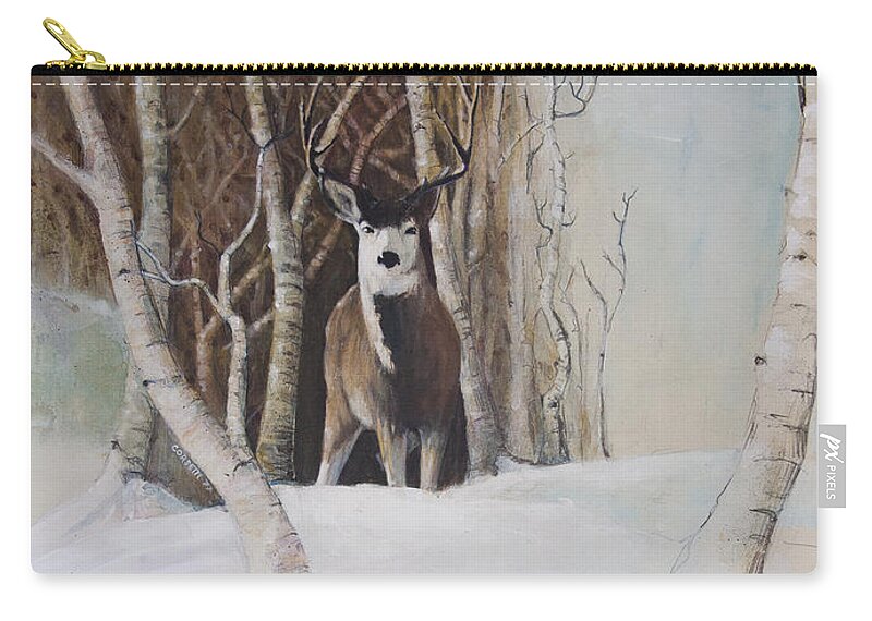 Mule Deer Zip Pouch featuring the painting Startled Morning by Robert Corsetti