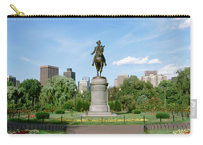 Photography Zip Pouch featuring the photograph Statue In A Garden, Boston Public by Panoramic Images