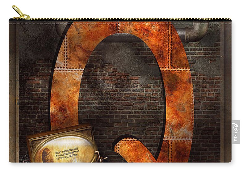 Self Zip Pouch featuring the digital art Steampunk - Alphabet - Q is for Qwerty by Mike Savad
