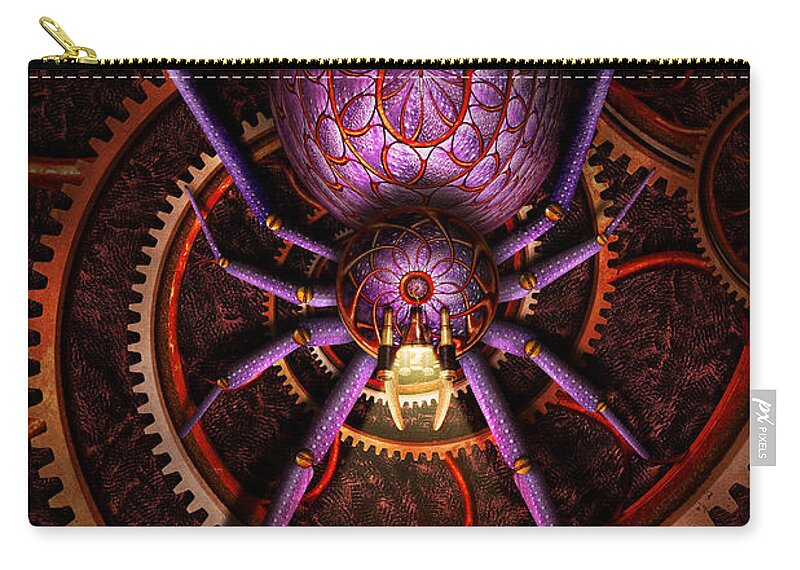 Steampunk Zip Pouch featuring the digital art Steampunk - The webs we weave by Mike Savad