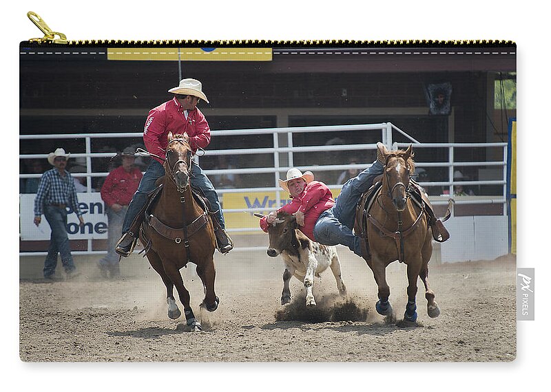 Calgary Zip Pouch featuring the photograph Steer Wrestling by Bill Cubitt