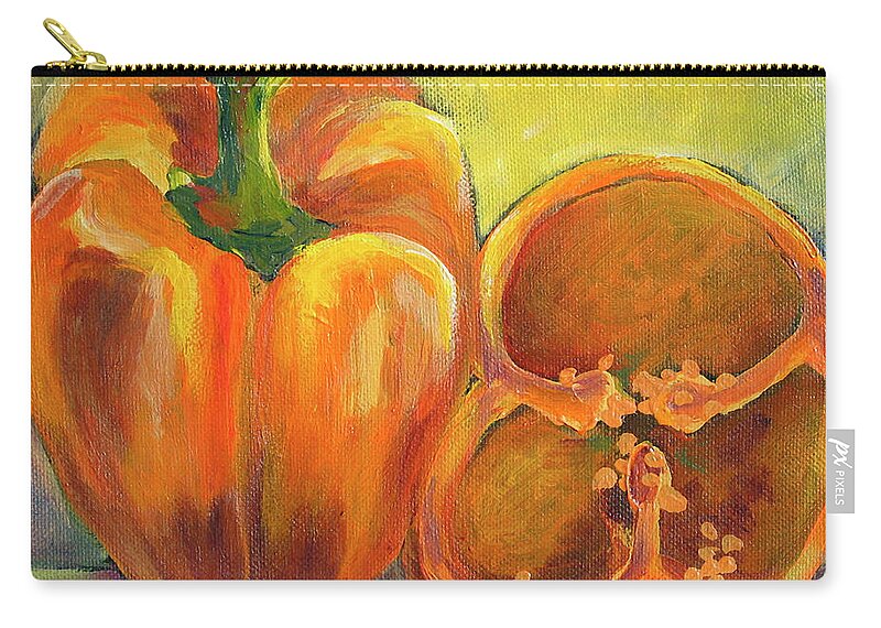 Bell Pepper Zip Pouch featuring the photograph Still Life Of Orange Bell Peppers by Ikon Ikon Images