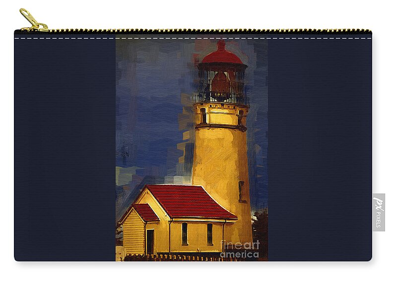 Lighthouse Zip Pouch featuring the digital art Cape Blanco Lighthouse in Gothic by Kirt Tisdale