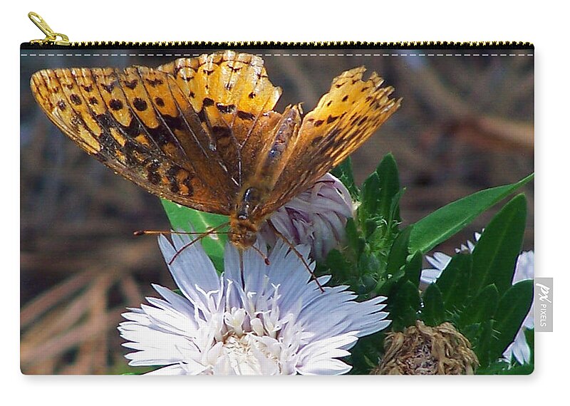 Insects Zip Pouch featuring the photograph Stokesia's Visitor by Jennifer Robin