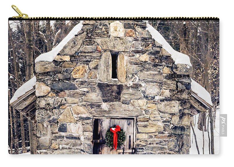 Chapel Zip Pouch featuring the photograph Stone Chapel in the Woods Trapp Family Lodge Stowe Vermont by Edward Fielding