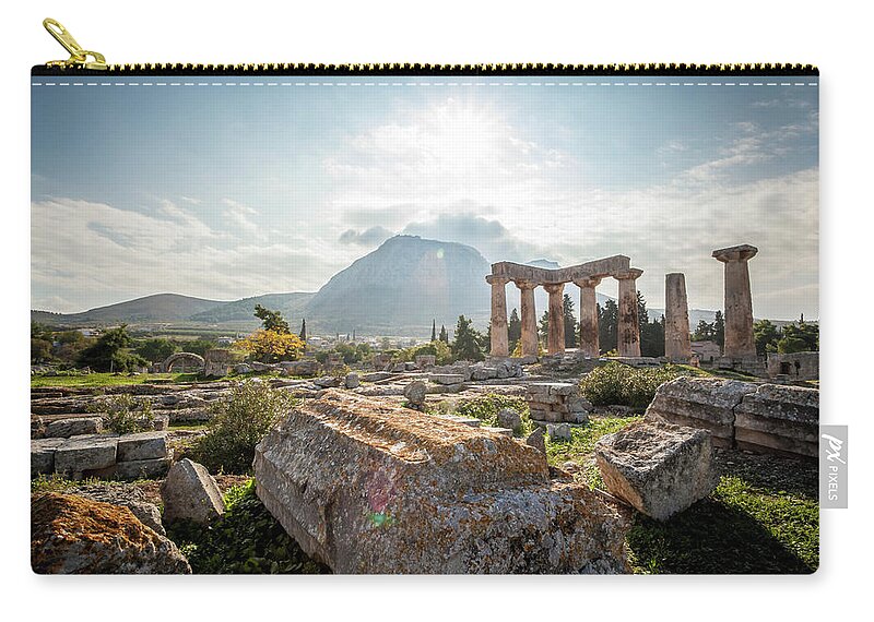 Ancient Zip Pouch featuring the photograph Stone Ruins, Temple Of Apollo Corinth by Reynold Mainse