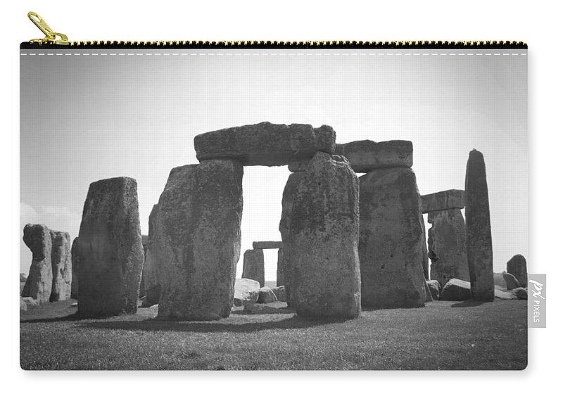 Wiltshire Zip Pouch featuring the photograph Stonehenge in Black and White by Sharon Popek