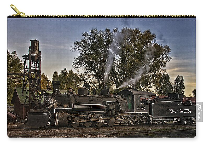 Rio Grande Train Zip Pouch featuring the photograph Stopped at Chama by Priscilla Burgers
