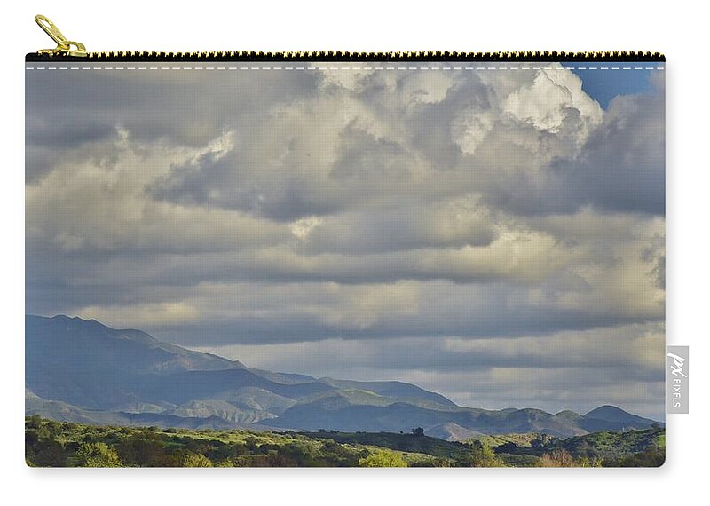 Linda Brody Zip Pouch featuring the photograph Storm Clouds from Santiago Canyon Road III by Linda Brody