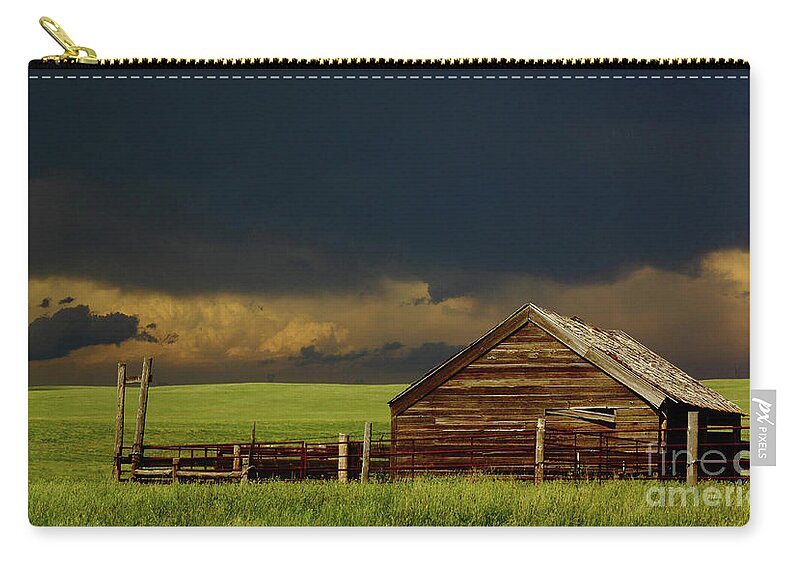 Barn Zip Pouch featuring the photograph Storm Crossing Prairie 2 by Robert Frederick