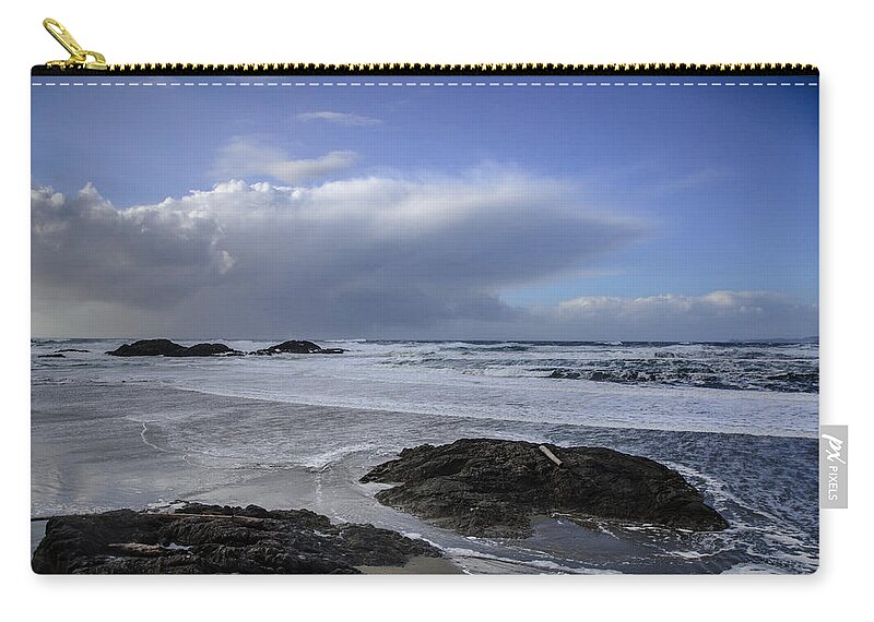 Storm Rolling In Zip Pouch featuring the photograph Storm Rolling In Wickaninnish Beach by Roxy Hurtubise