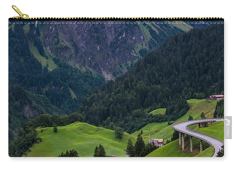 Austrian Alps Zip Pouch featuring the photograph Stormy Village of Schrocken - Austrian Alps by Gary Whitton