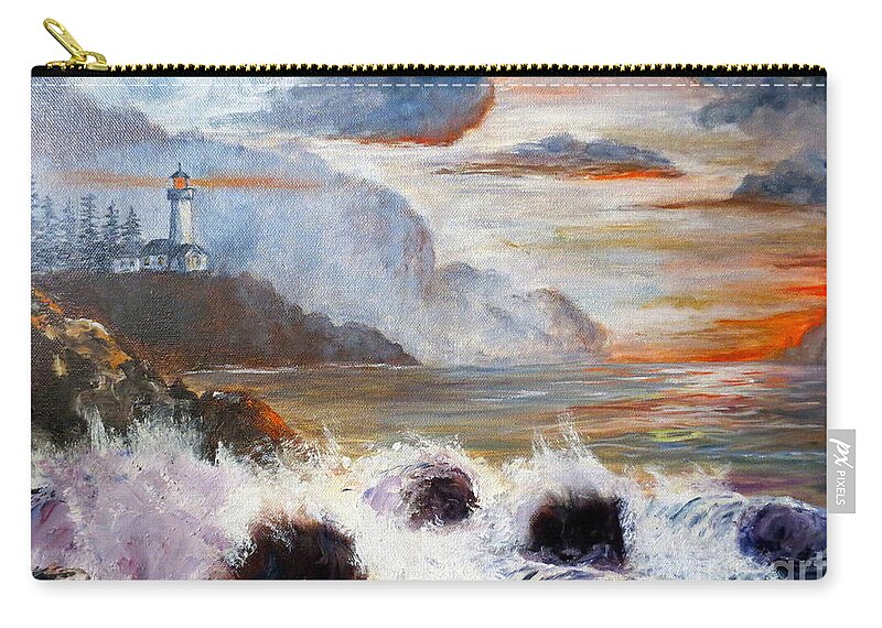 Ocean Painting Zip Pouch featuring the painting Stormy Sunset by Lee Piper