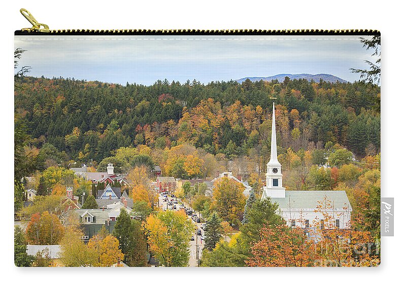 Vermont Zip Pouch featuring the photograph Stowe Vermont aerial by Ken Brown