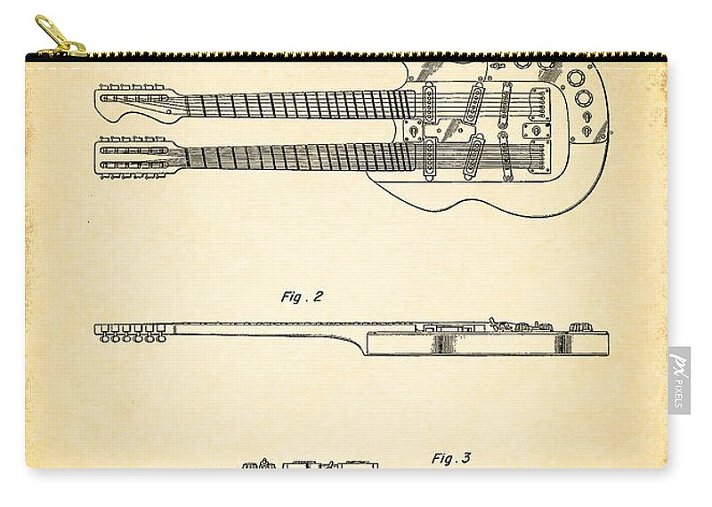 Guitar Patent Zip Pouch featuring the photograph Stratosphere Double Neck Guitar Patent by Mark Rogan