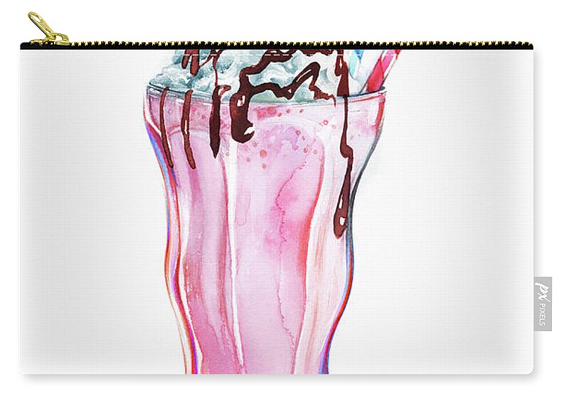 Chocolate Icing Zip Pouch featuring the painting Strawberry Milkshake With Whipped Cream by Ikon Ikon Images