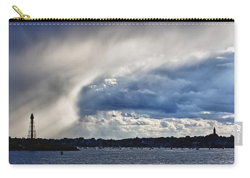 Abbot Hall Zip Pouch featuring the photograph Streaming illumination on Marblehead by Jeff Folger