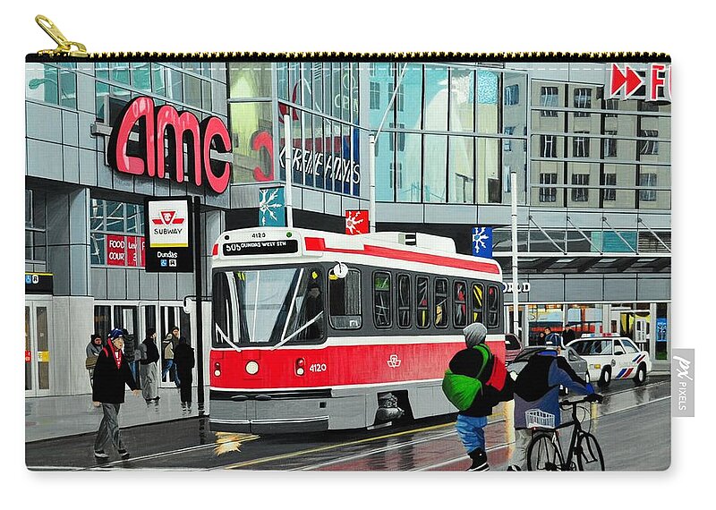 Streetcar Zip Pouch featuring the painting Streetcar on Dundas by Kenneth M Kirsch